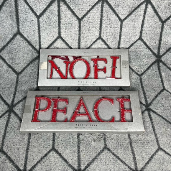 Pottery Barn Peace and Noel Sugar Coated Merlot Christmas Holiday Ornaments V - Picture 2 of 6